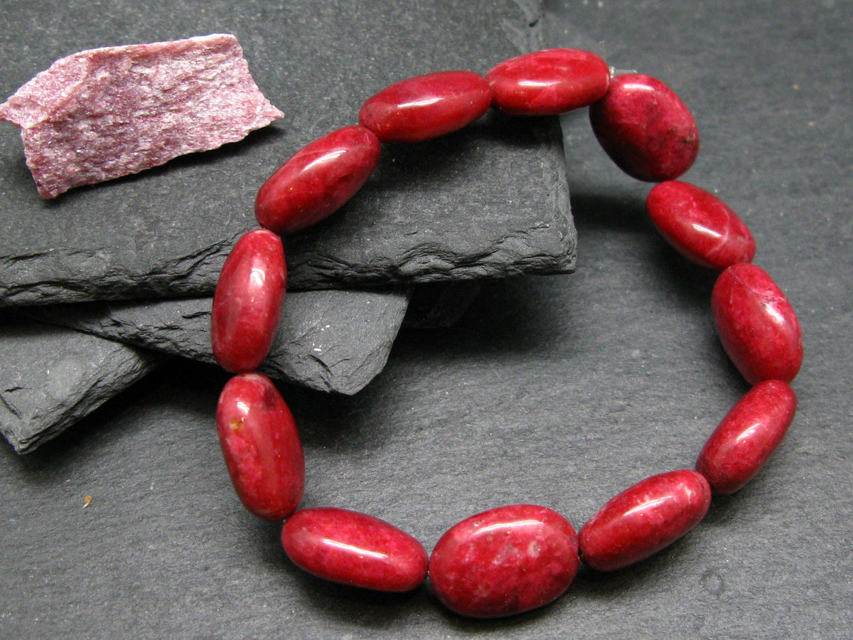 Thulite Genuine Bracelet ~ 7 Inches ~ 16mm Oval Beads