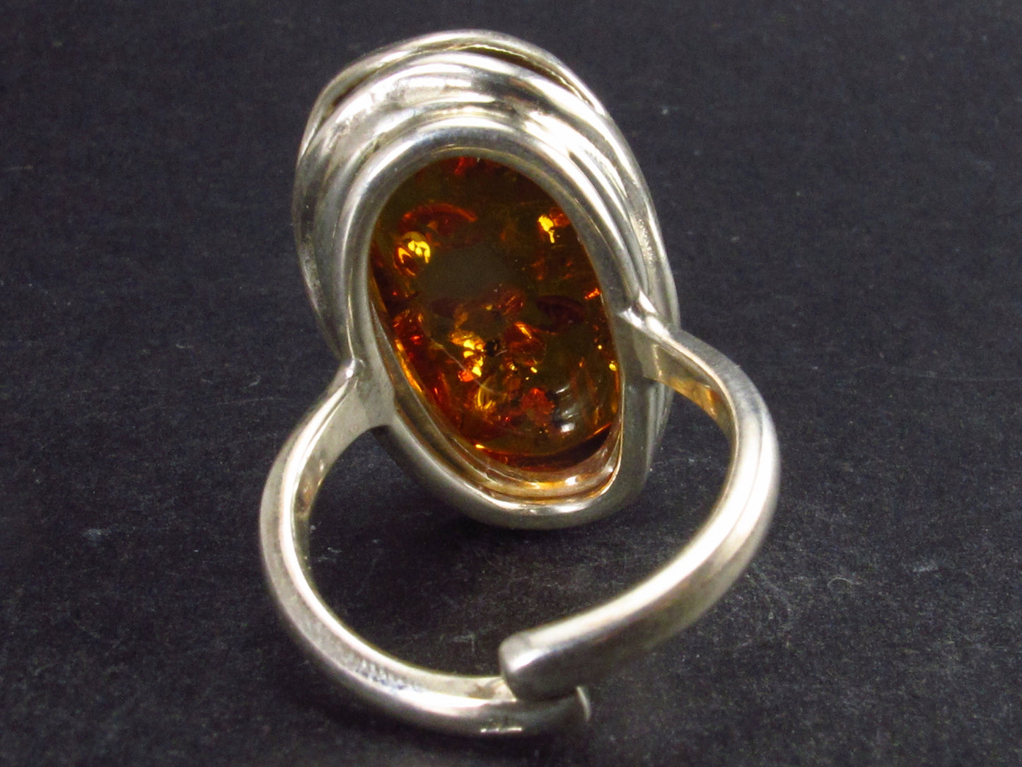Natural Cognac Color Baltic Amber 925 Silver Ring - Size Adjustable