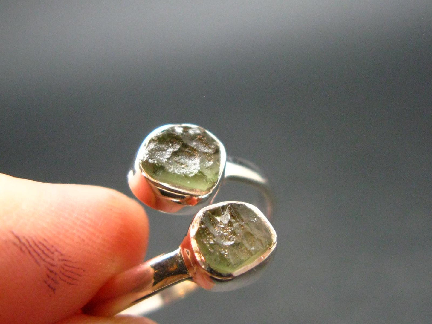 Moldavite Tektite Silver Ring from Czech Republic - Size 7