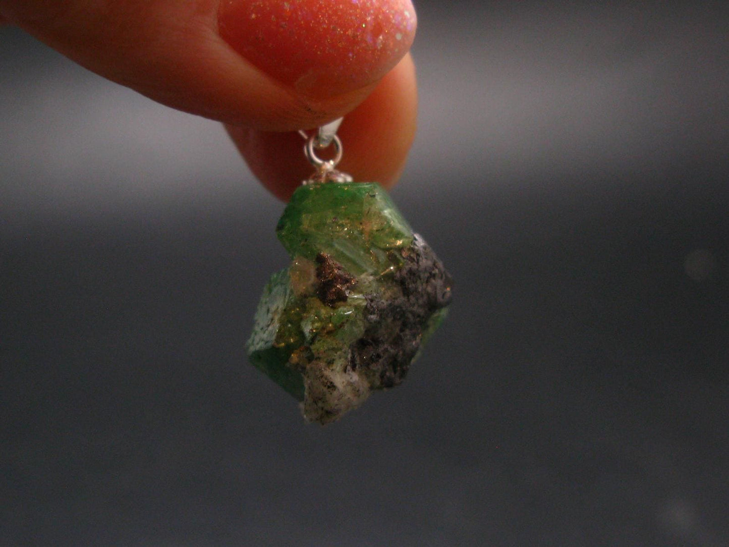 Tsavorite Gem Green Garnet Sterling Silver Pendant From Tanzania - 0.9" - 4.56 Grams
