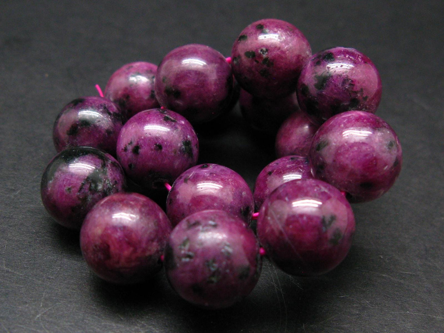 Ruby Genuine Bracelet ~ 7.5 Inches ~ 14mm Round Beads