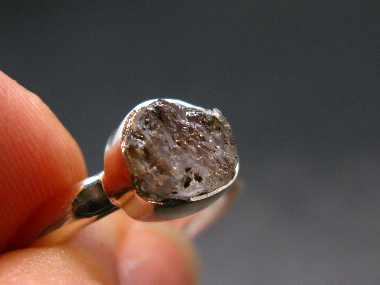 Gray Herderite Silver Ring from Africa - Size 8 - 1.94 Grams