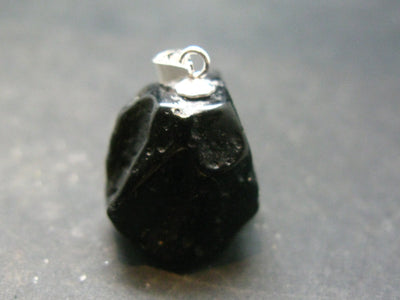 Tibetan Black Tektite Silver Pendant From Tibet - 0.9" - 4.60 Grams