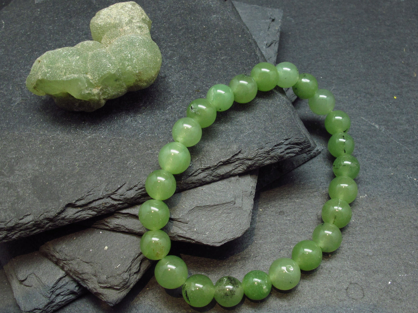 Prehnite & Epidote Genuine Bracelet ~ 7 Inches ~ 8mm Round Beads