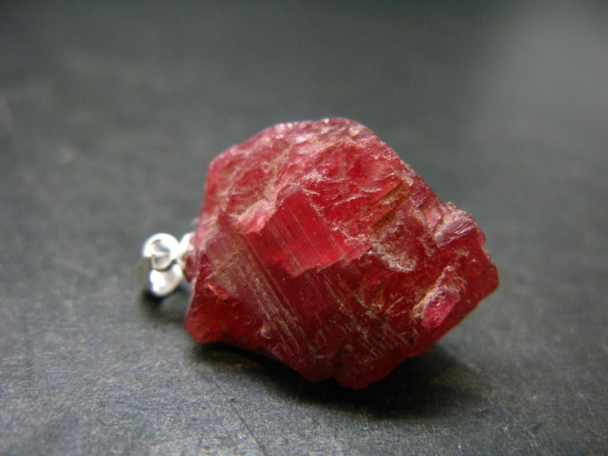 Rare Raw Rhodonite Silver Pendant From Brazil - 1.1" - 5.44 Grams