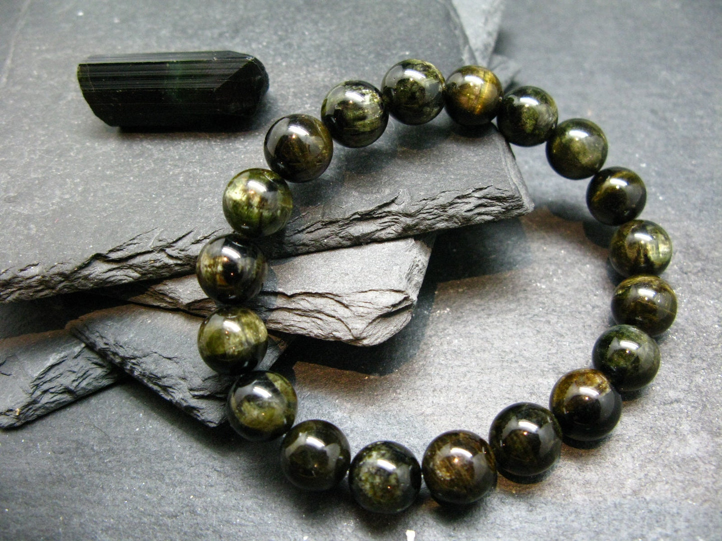 Green Gem Tourmaline Genuine Bracelet ~ 7 Inches ~ 10mm Round Beads