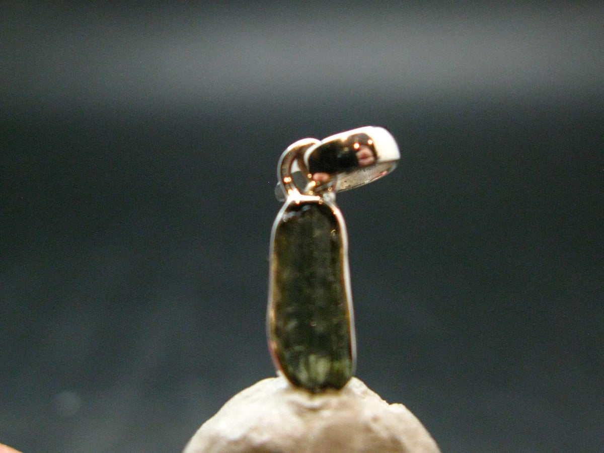 Moldavite Tektite Silver Pendant from Czech Republic - 0.9" - 1.0 Grams