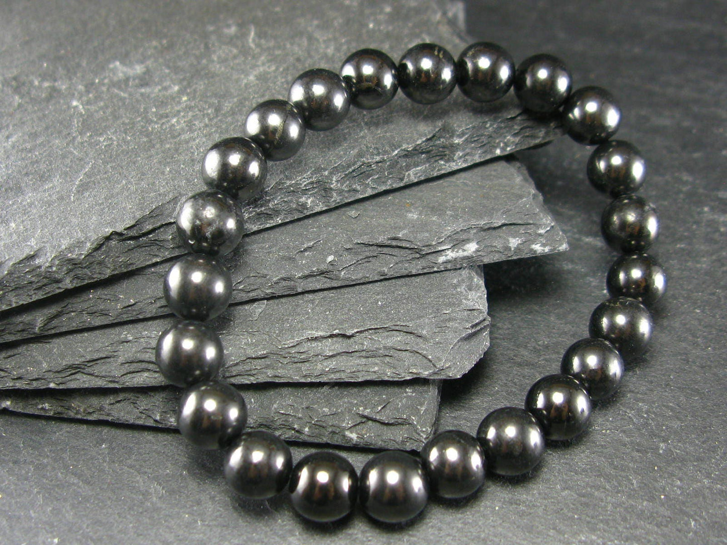 Shungite Genuine Bracelet ~ 7 Inches ~ 8mm Round Beads