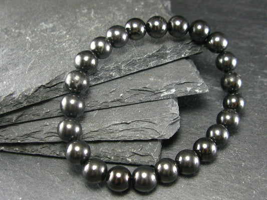 Shungite Genuine Bracelet ~ 7 Inches ~ 8mm Round Beads