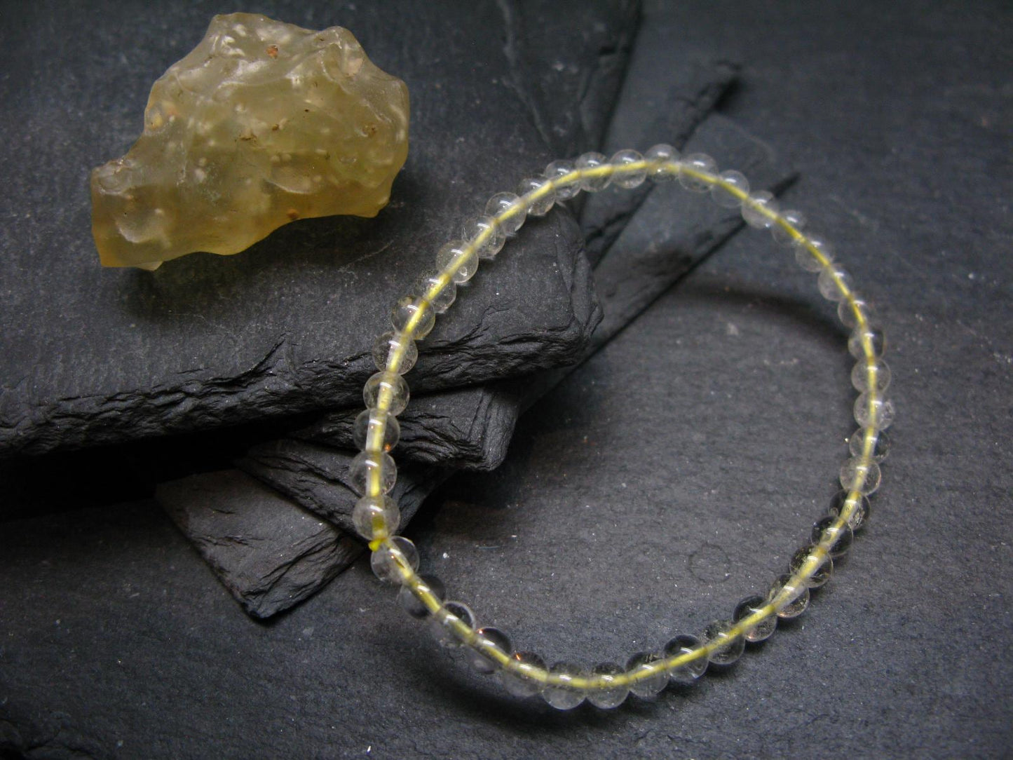 Libyan Tektite Glass Genuine Bracelet ~ 7 Inches ~ 4mm Round Beads