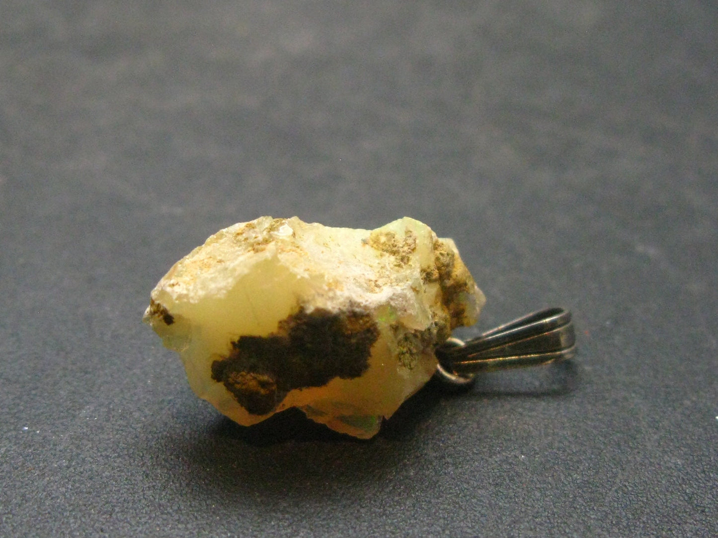 Natural Unpolished Rough Opal With Play of Color 925 Silver Pendant from Ethiopia - 1.0" - 1.61 Grams