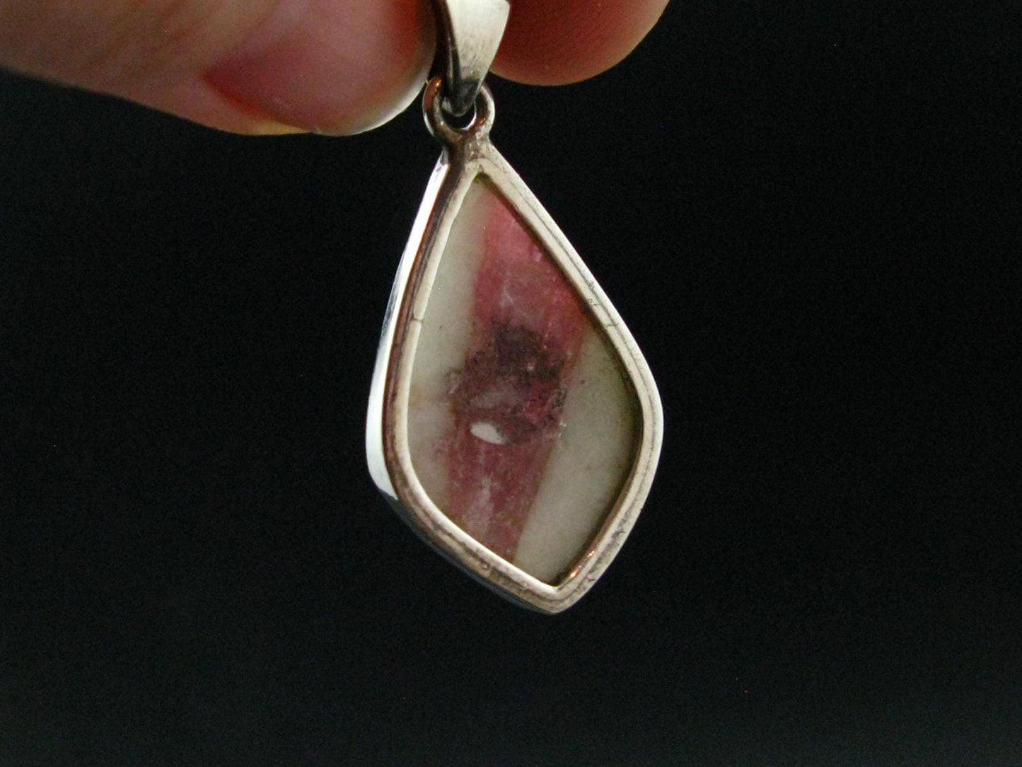 Pink Tourmaline In Quartz Crystal Silver Pendant from Brazil- 1.5" - 6.0 Grams