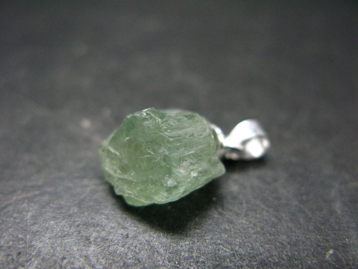 Extremely Rare Raw Gem Green Kornerupine Silver Pendant Crystal From Tanzania - 1.74 Grams - 0.7"