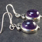 Minimalist Oval Shaped Cabochon Natural Amethyst 925 Sterling Silver Drop Earrings - 1.3" - 6.7 Grams