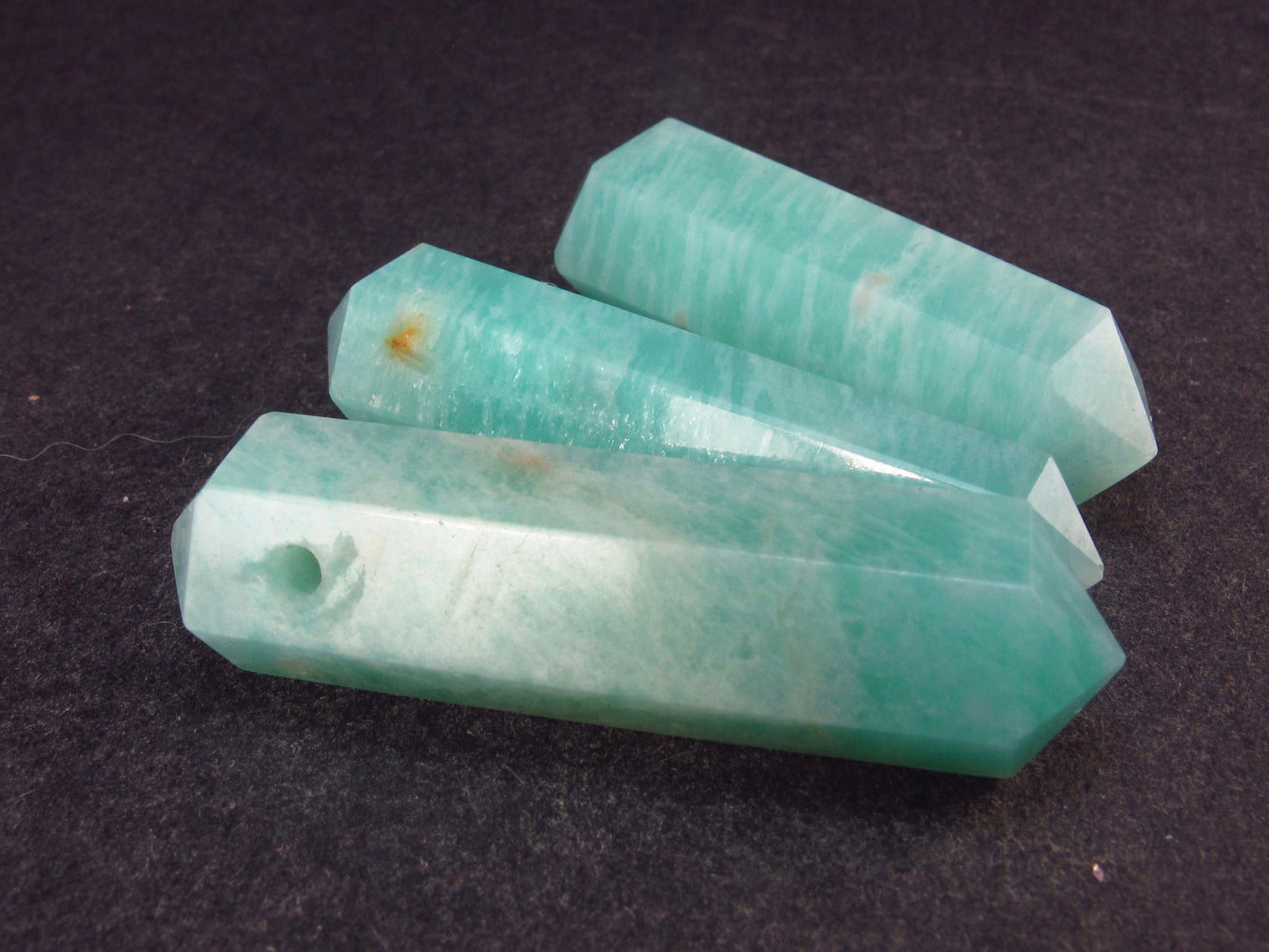 Amazon Stone!! Lot of 3 Natural Amazonite (green microcline) Pencil Point Pendants