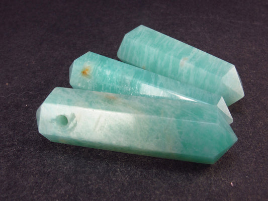 Amazon Stone!! Lot of 3 Natural Amazonite (green microcline) Pencil Point Pendants