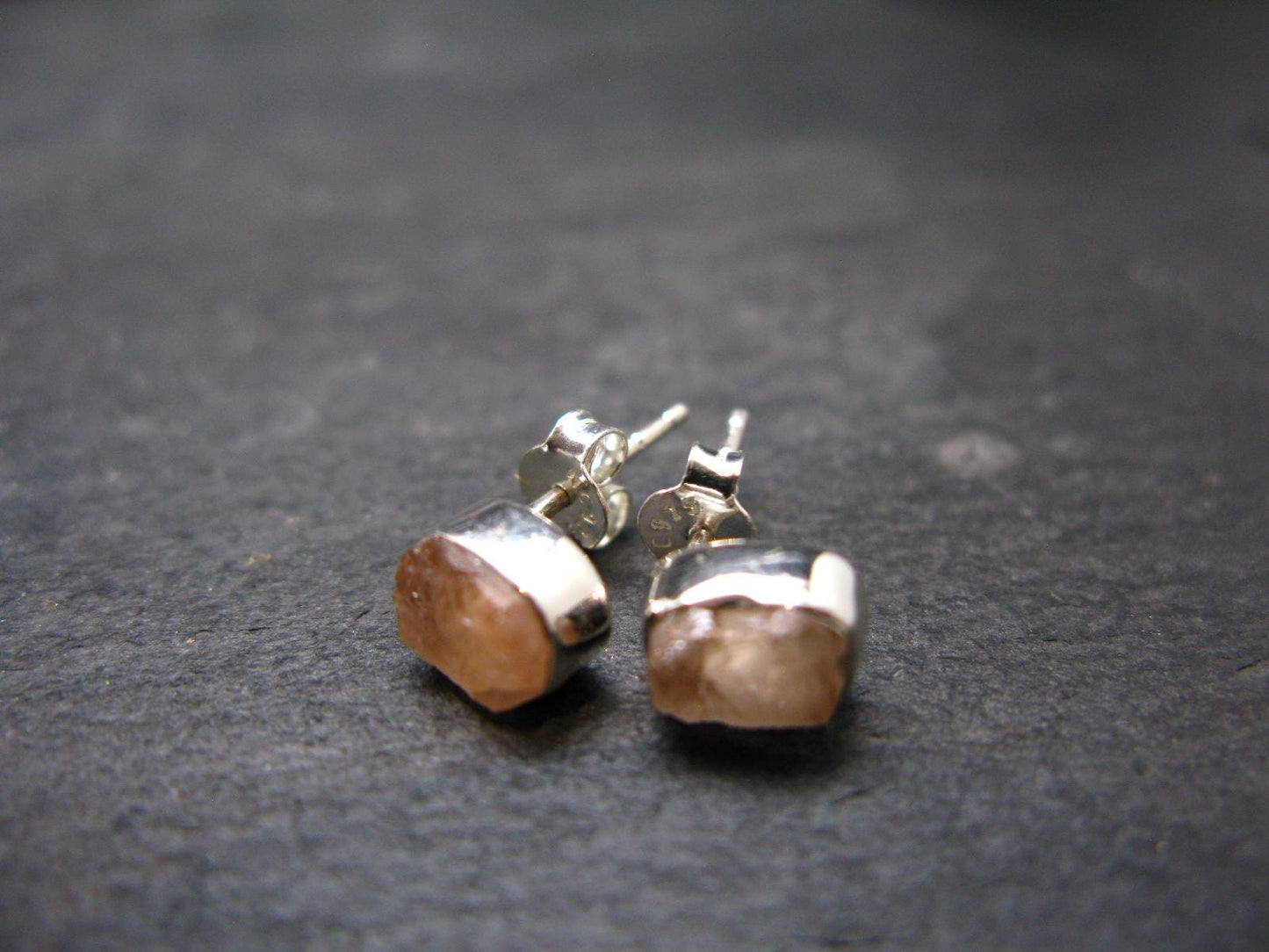 Hessonite Garnet Silver Stud Earrings From Canada - 0.6" - 1.53 Grams