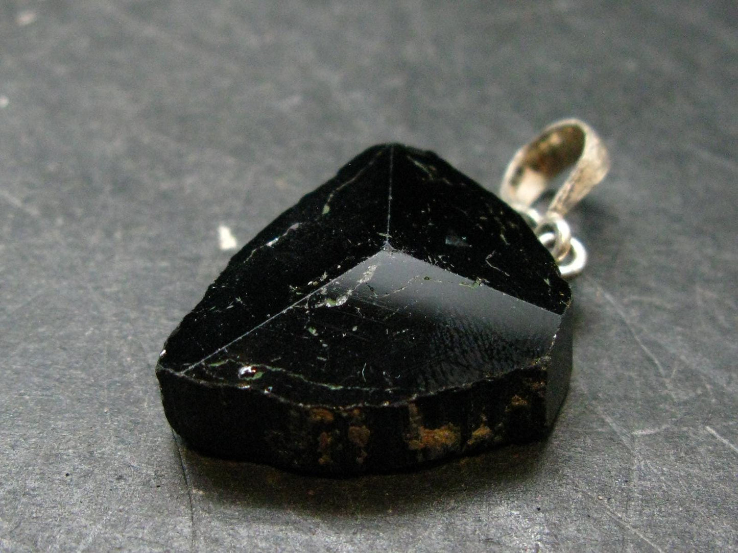 Black Tourmaline Schorl Silver Pendant From Brazil - 1.4" - 7.44 Grams