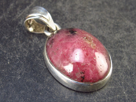 Rare Rhodonite Cabochon Silver Pendant From Brazil - 1.2" - 5.2 Grams