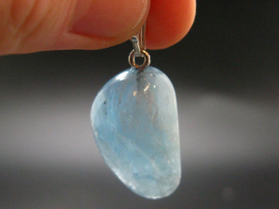 Aquamarine Gem Sterling Silver Pendant From Brazil - 1.3" - 5.31 Grams