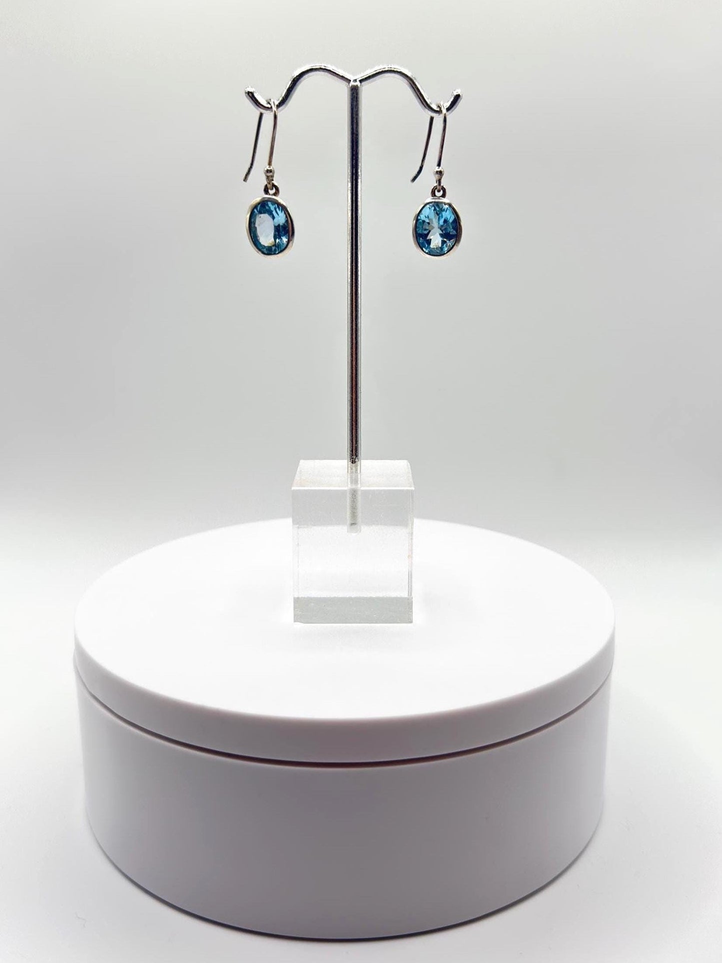 Swiss Blue Topaz Dangle Earrings in Sterling Silver - Weight 4.97 Grams
