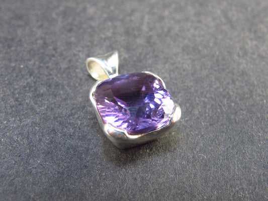 Genuine Rich Purple Faceted Amethyst Sterling Silver Pendant From Brazil - 0.7" - 3.72 Grams