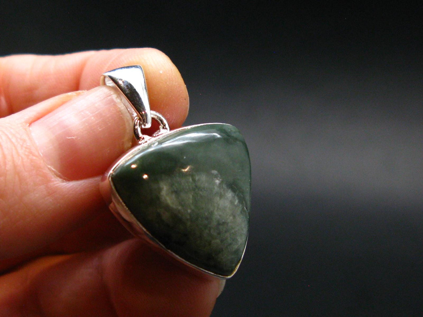 Nice Polished Seraphinite Clinochlore Stalactite Silver Plated Pendant From Russia - 1.2" - 5.08 Grams