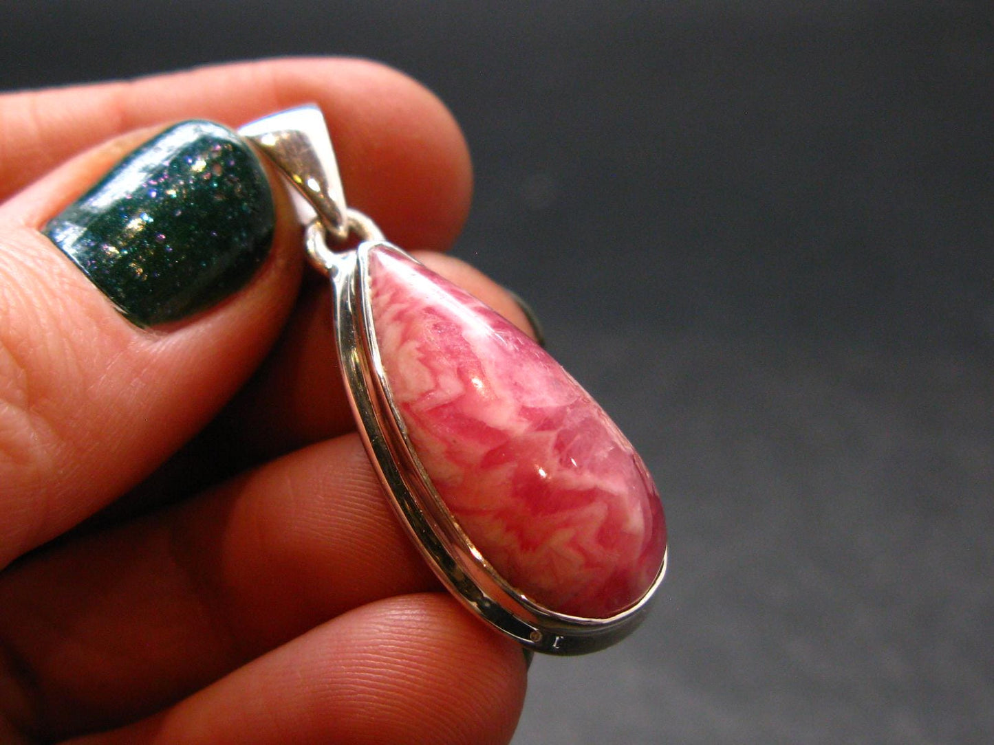 Rhodochrosite Silver Plated Pendant From Argentina - 1.4" - 6.73 Grams