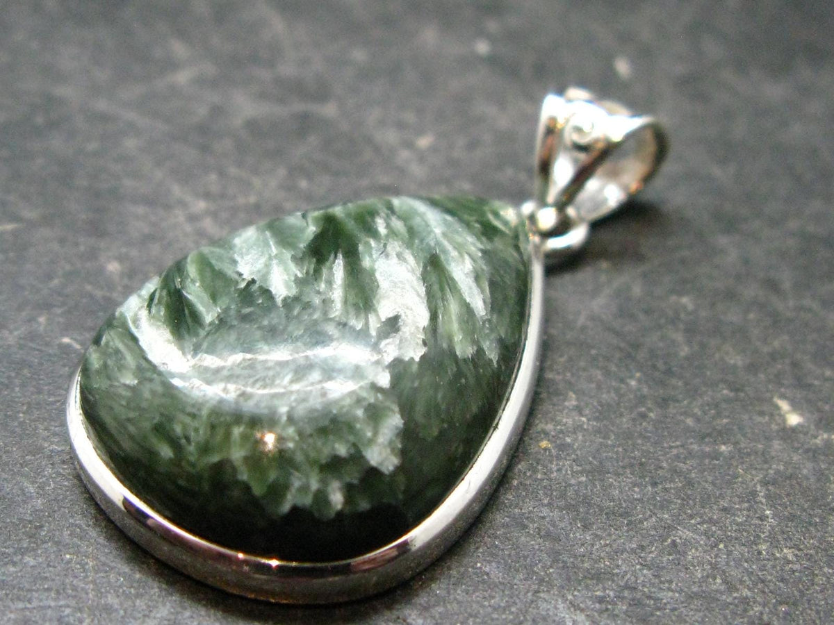 Seraphinite Clinochlore Silver Pendant From Russia - 1.5'' - 8.05 Grams