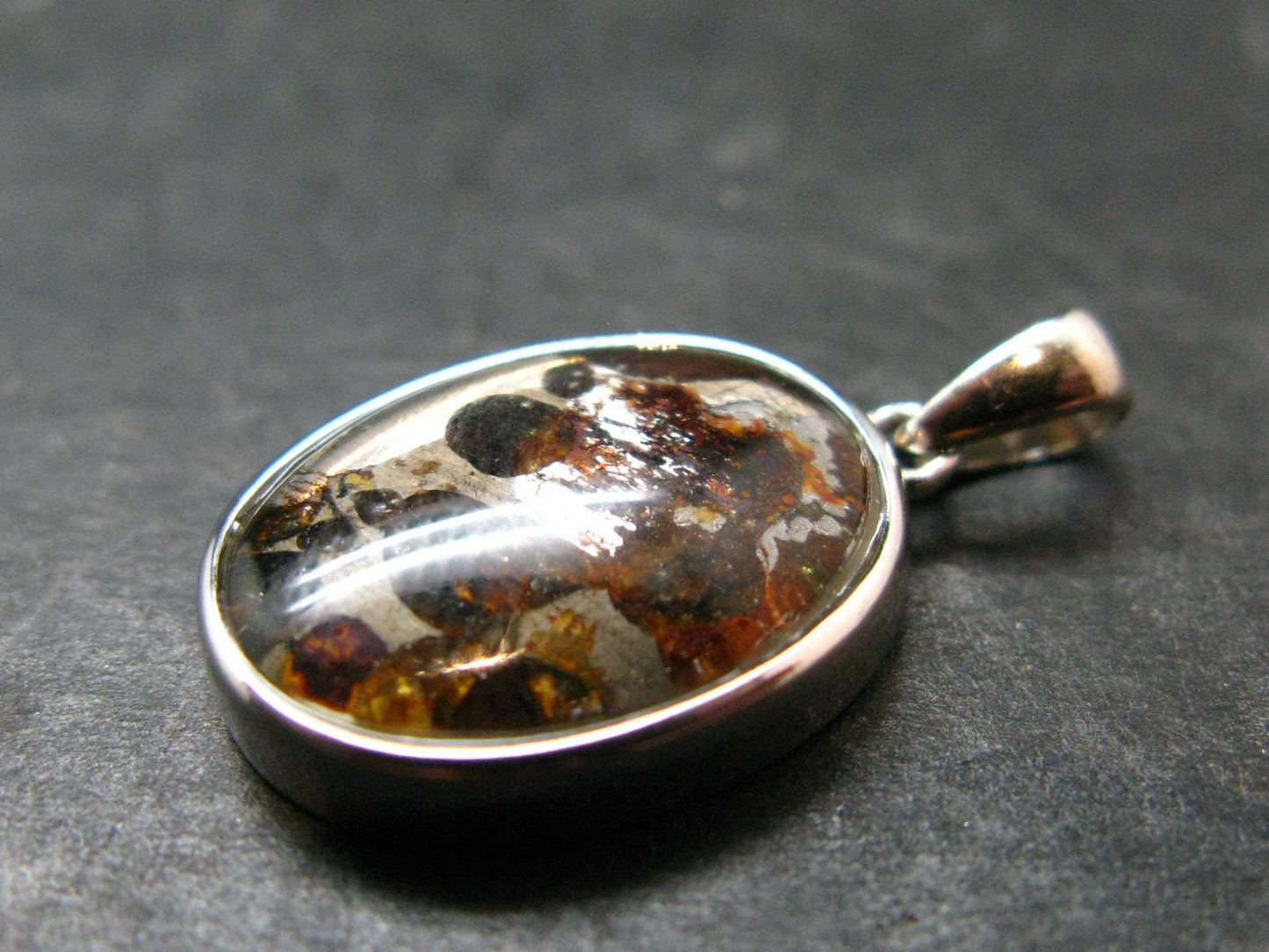 Rare Brahin Meteorite Slice With Olivine Pallasite Silver Pendant from Belarus - 1.0" - 3.0 Grams