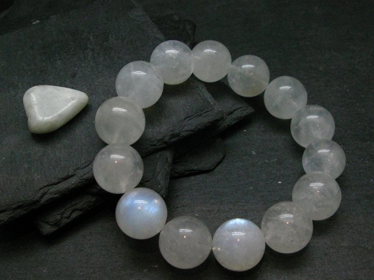 Moonstone Genuine Bracelet ~ 7.5 Inches ~ 18mm Round Beads