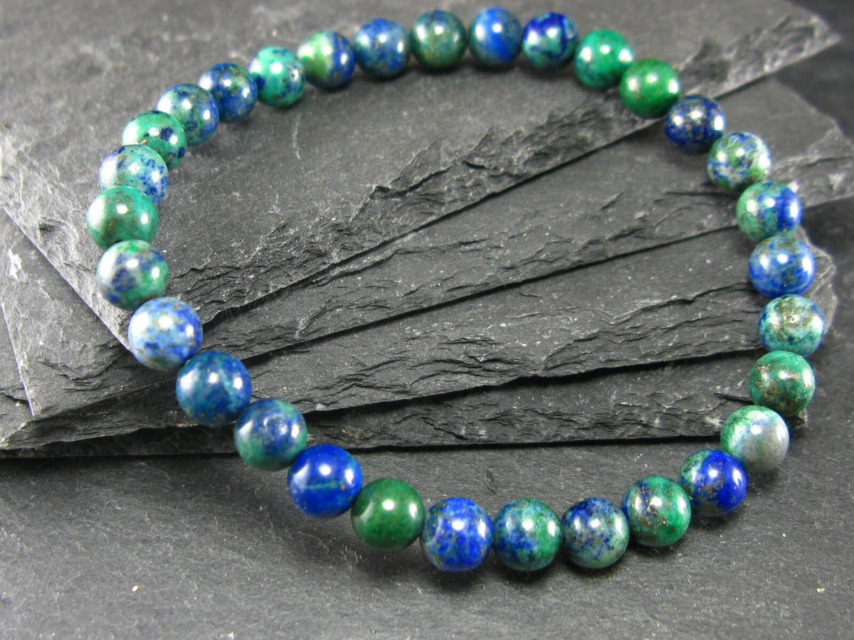 Quantum Quattro (Dioptase Chrysocola Malachite Shattuckite) Genuine Bracelet ~ 7 Inches ~ 6mm Round Beads
