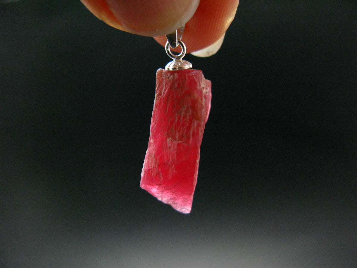 Rare Raw Rhodonite Silver Pendant From Brazil - 1.1" - 2.41 Grams