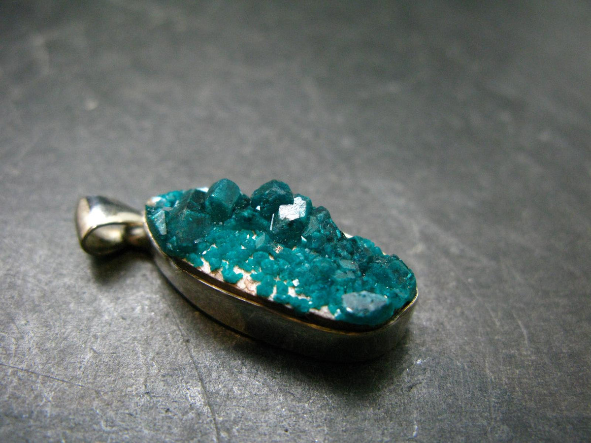 Dioptase Crystal Silver Pendant from Congo - 6.35 Grams - 1.4"