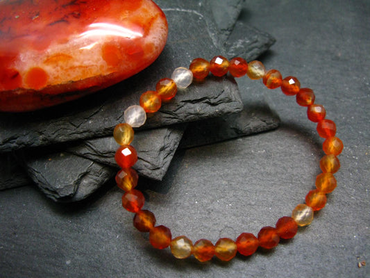 Carnelian Genuine Bracelet ~ 7 Inches ~ 6mm Facetted Beads