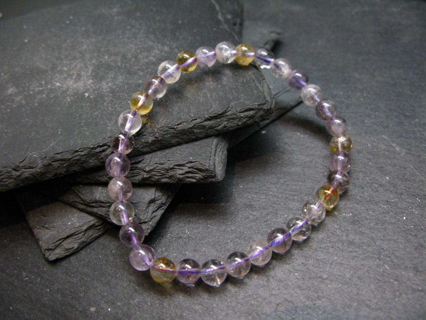 Ametrine Genuine Bracelet ~ 7 Inches ~ 6mm Round Beads