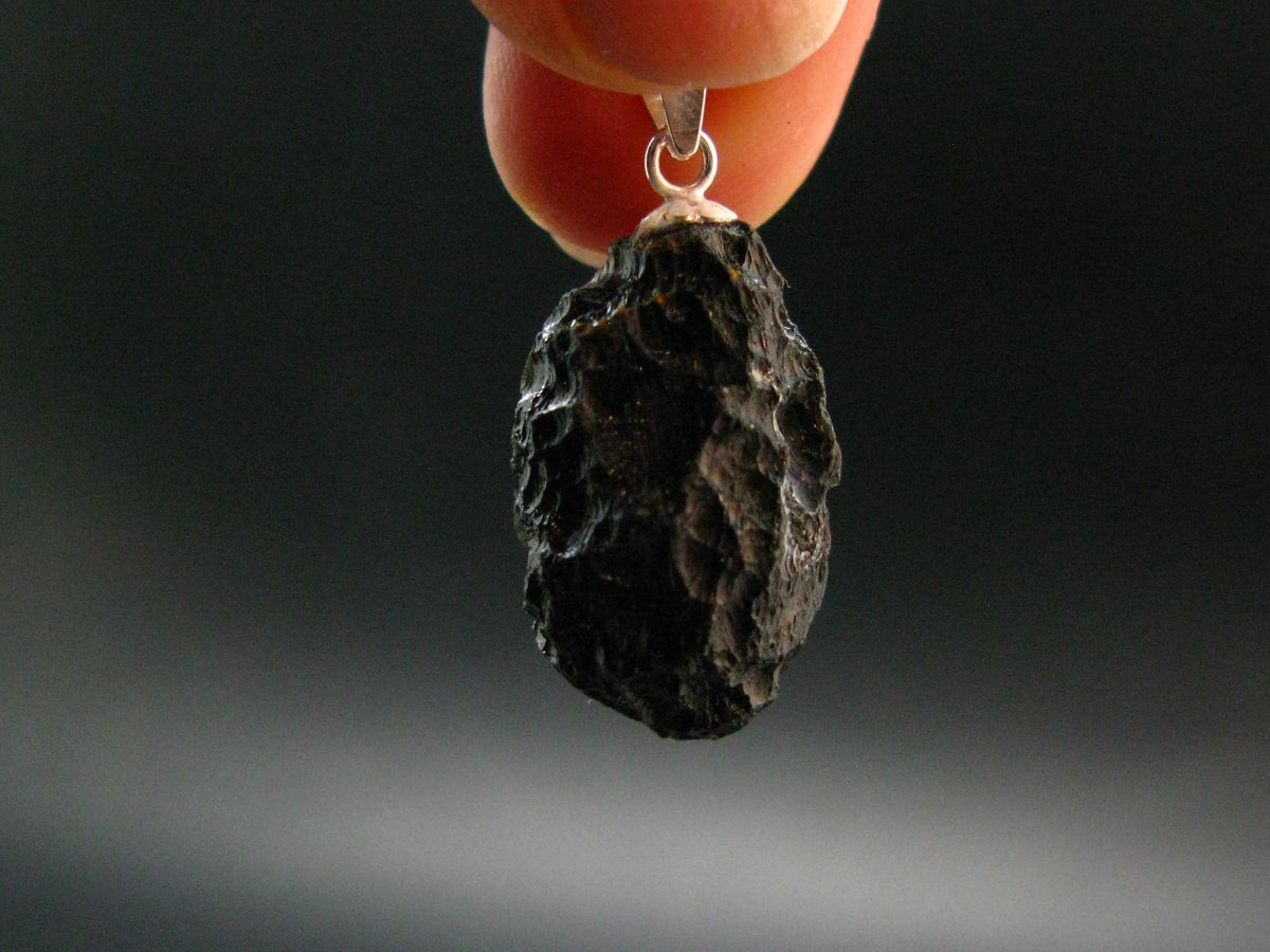 Tibetan Black Tektite Silver Pendant From Tibet - 1.0" - 3.87 Grams