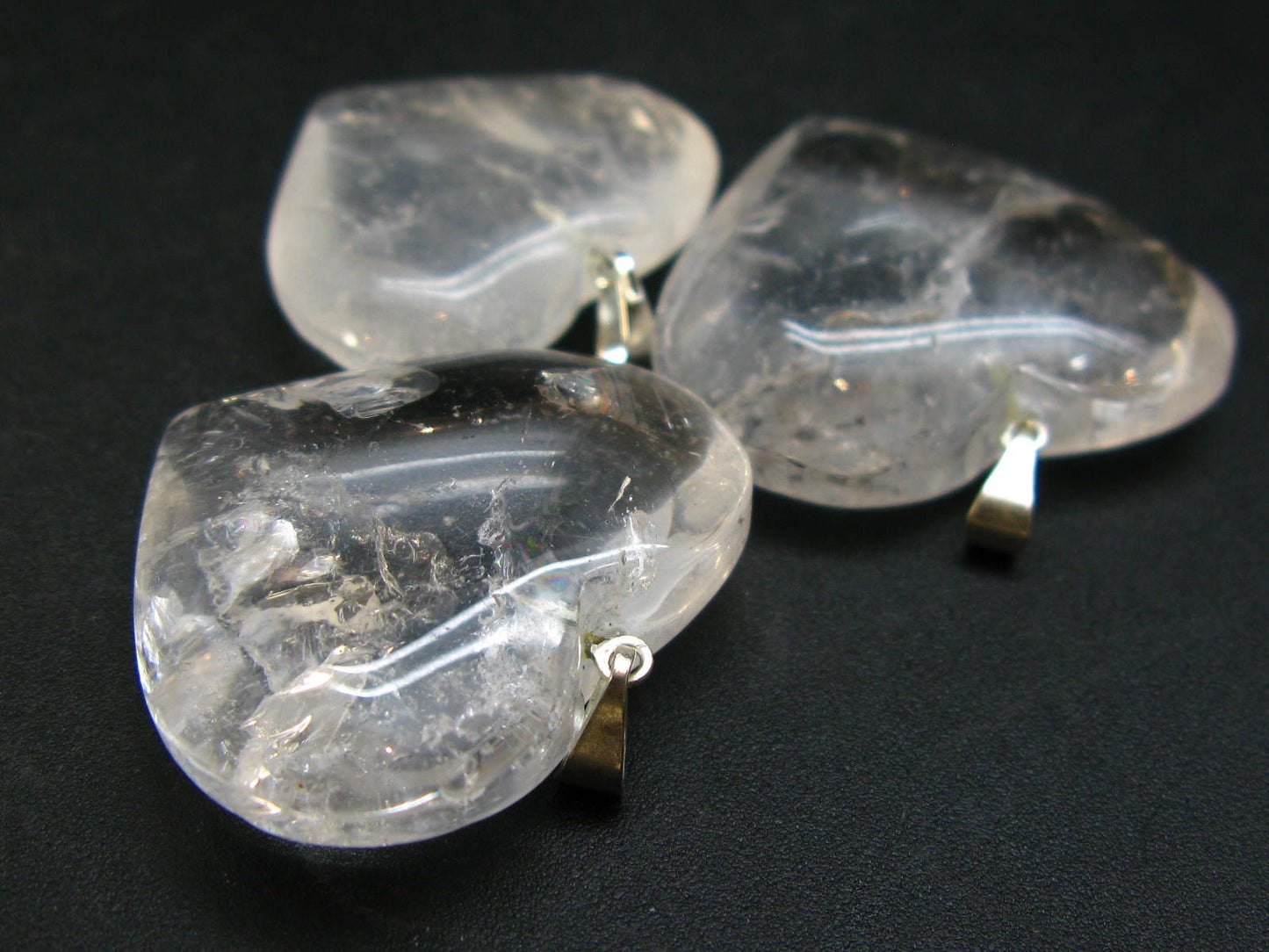 Set of 3 Natural Clear Quartz Crystal Heart Shaped Pendant From Brazil