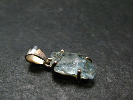 Fantastic Gemmy Aquamarine Crystal Silver Pendant From Brazil - 0.9" - 1.55 Grams