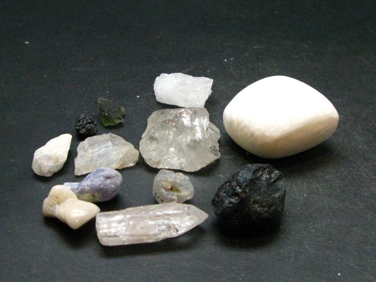 Synergy 12 Set Phenakite Moldavite Natrolite Petalite Danburite Tektite Scolecite Herderite Tanzanite Brookite 67.67 Gr