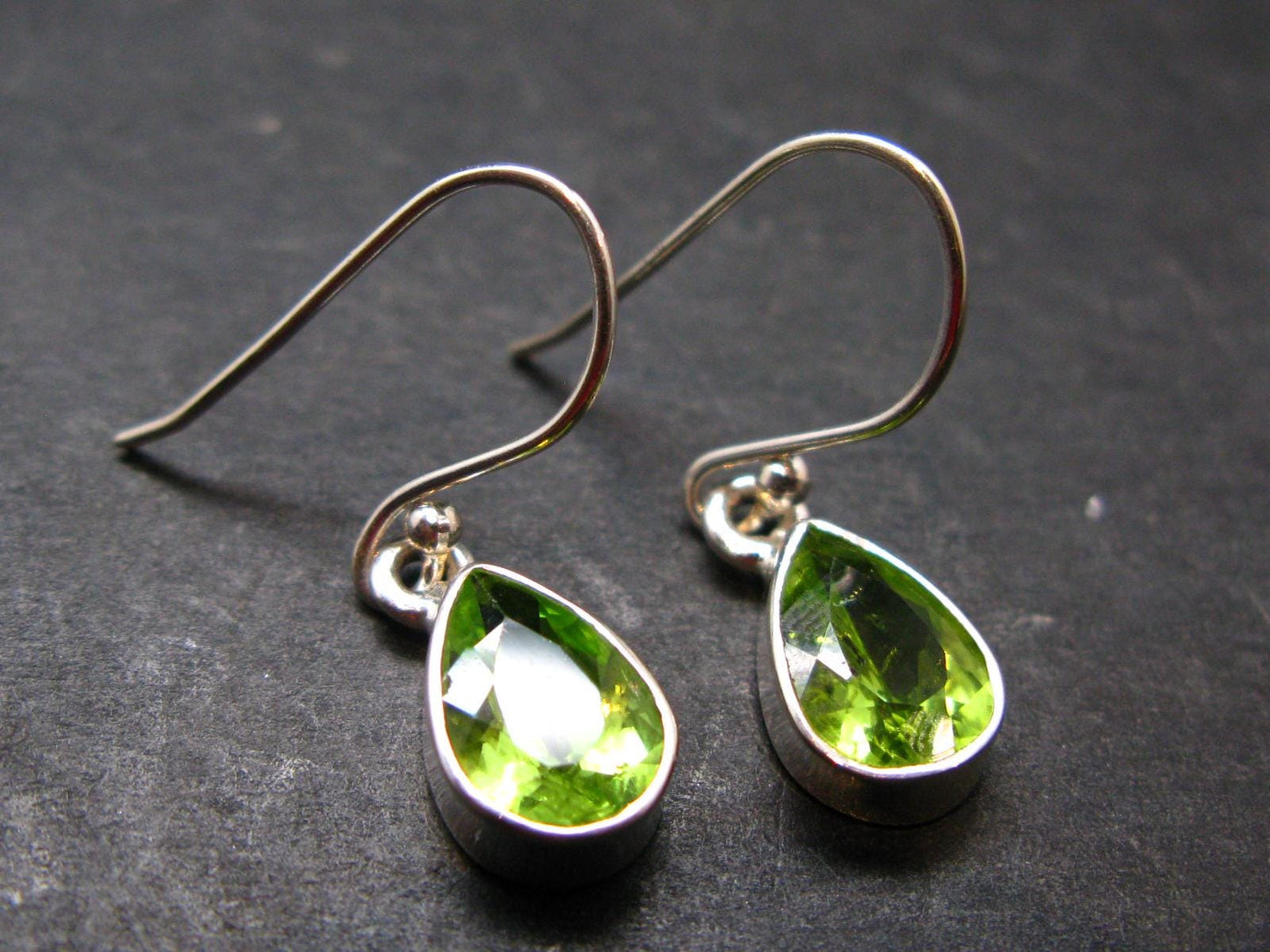 Peridot Olivine Crystal Sterling Silver Earrings From Pakistan - 1.1" - 2.73 Grams