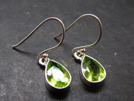 Peridot Olivine Crystal Sterling Silver Earrings From Pakistan - 1.1" - 2.73 Grams