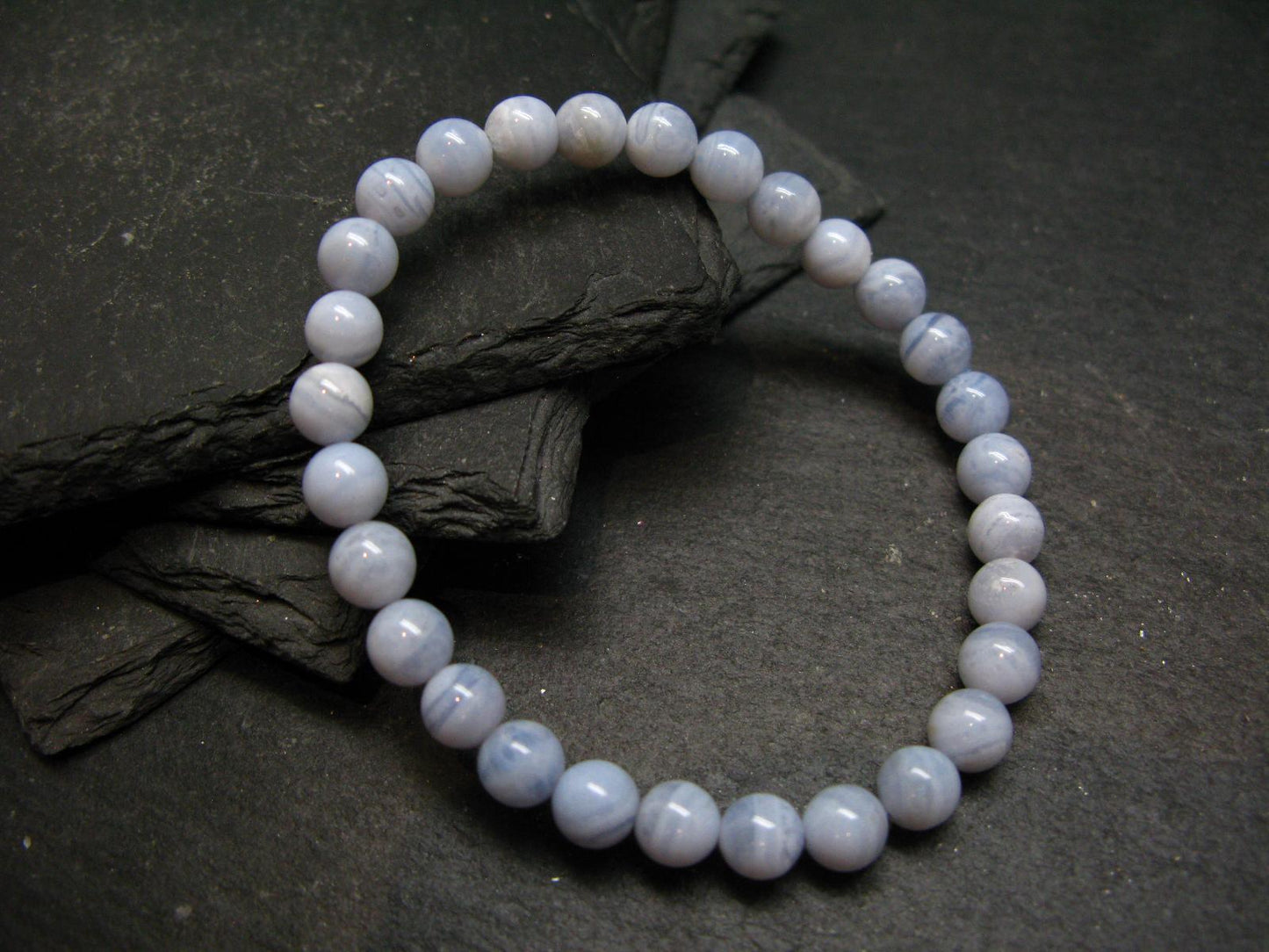 Blue Lace Agate Genuine Bracelet ~ 7 Inches ~ 6mm Round Beads