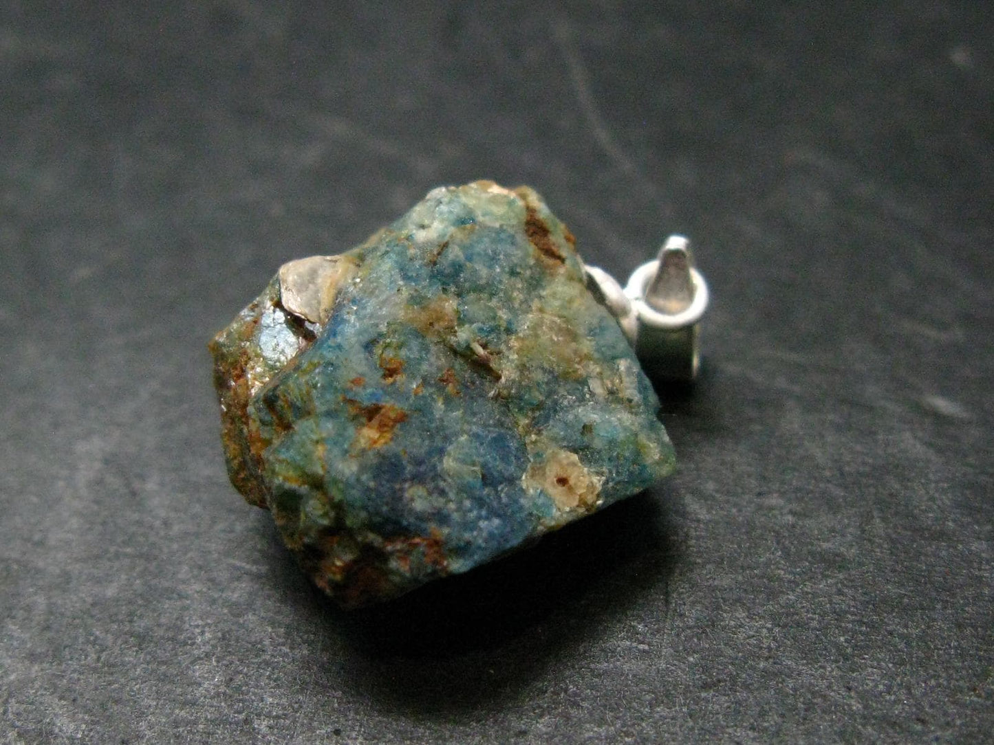 Rare Raw Blue Euclase Gem Crystal Silver Pendant from Zimbabwe - 0.9" - 2.73 Grams