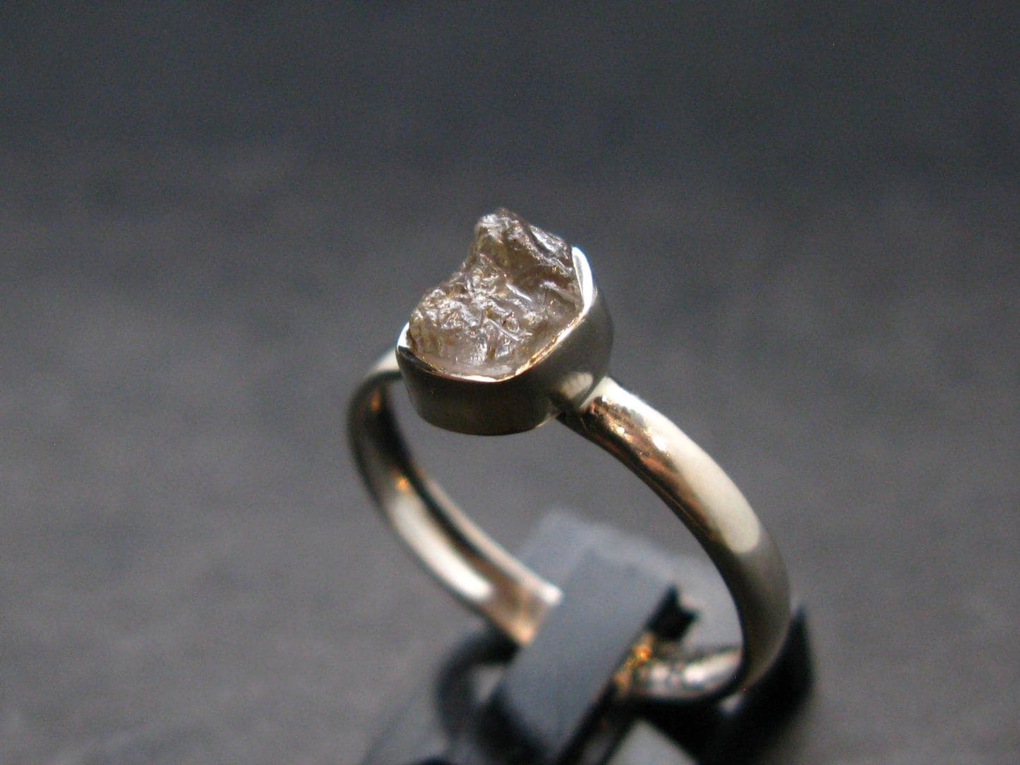 Gray Herderite Silver Ring from Africa - Size 8 - 1.86 Grams