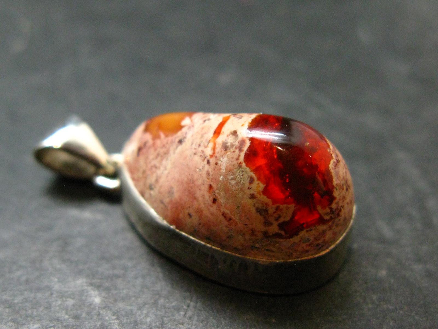 Fire Opal Sterling Silver Pendant From Mexico - 1.2" - 6.42 Grams