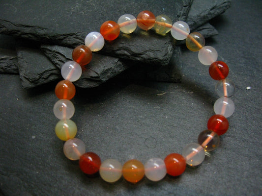Fire Opal Genuine Bracelet ~ 7 Inches ~ 8mm Round Beads
