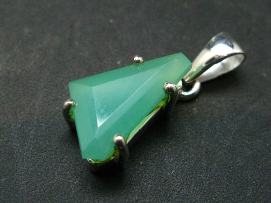 Rich Green Chrysoprase Silver Pendant From Australia - 1.0" - 2.39 Grams