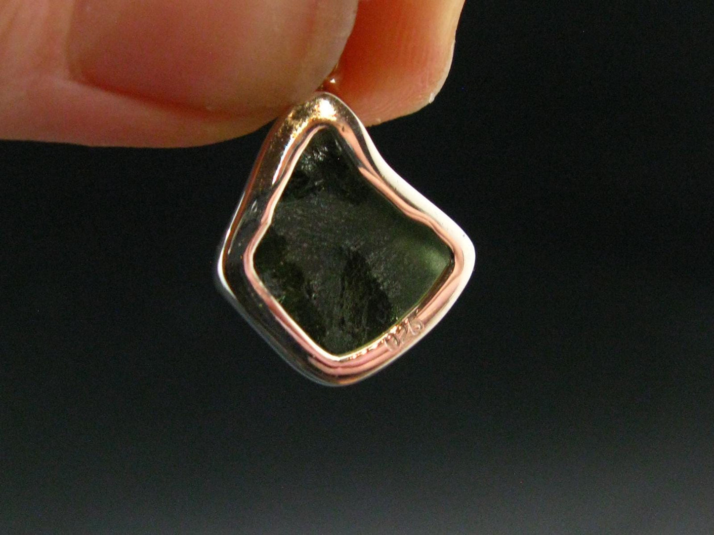 Moldavite Tektite Silver Pendant from Czech Republic - 1.0" - 2.0 Grams
