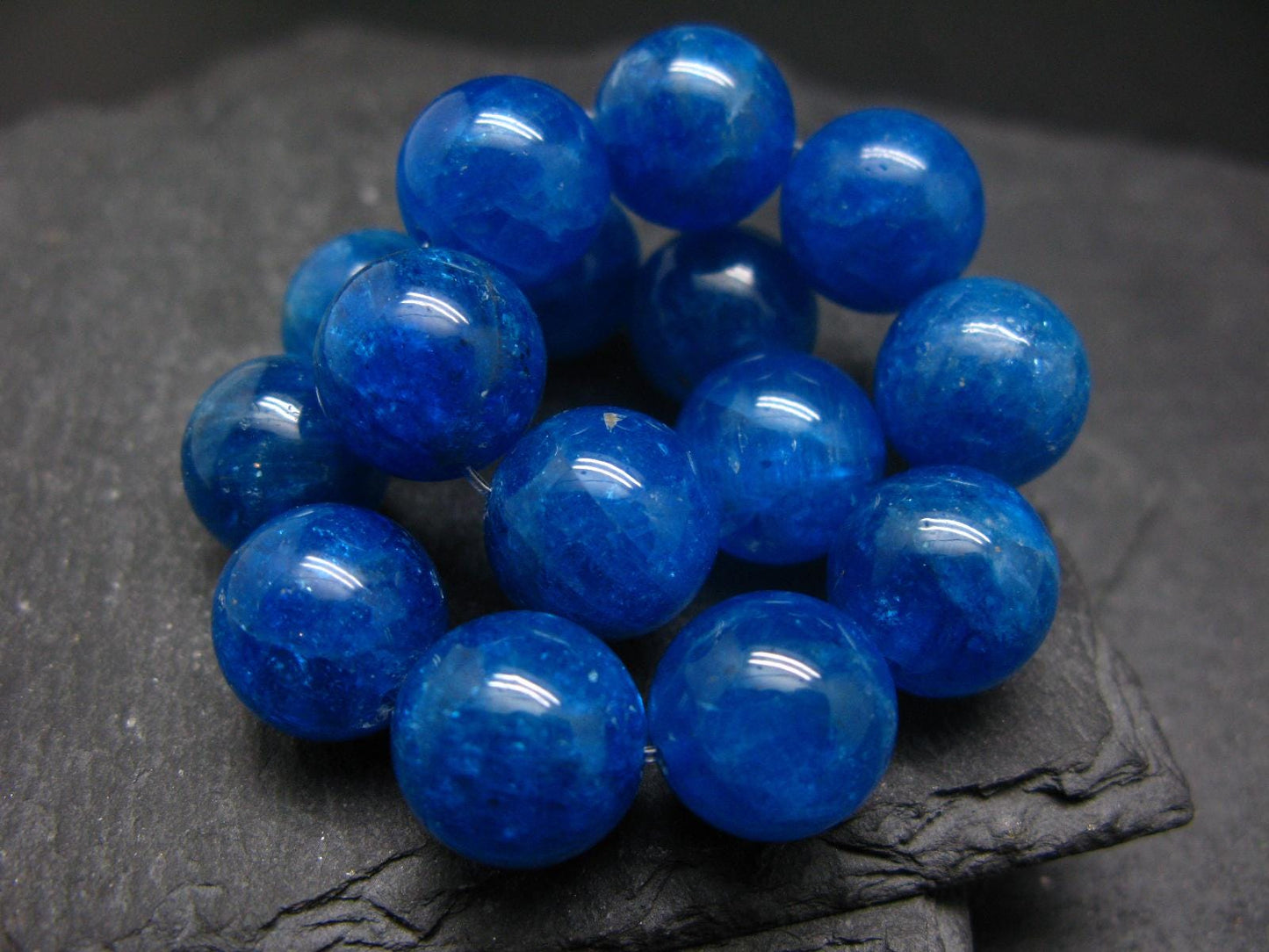 AAA Grade Neon Blue Apatite Genuine Bracelet ~ 7 Inches ~ 14mm Round Beads